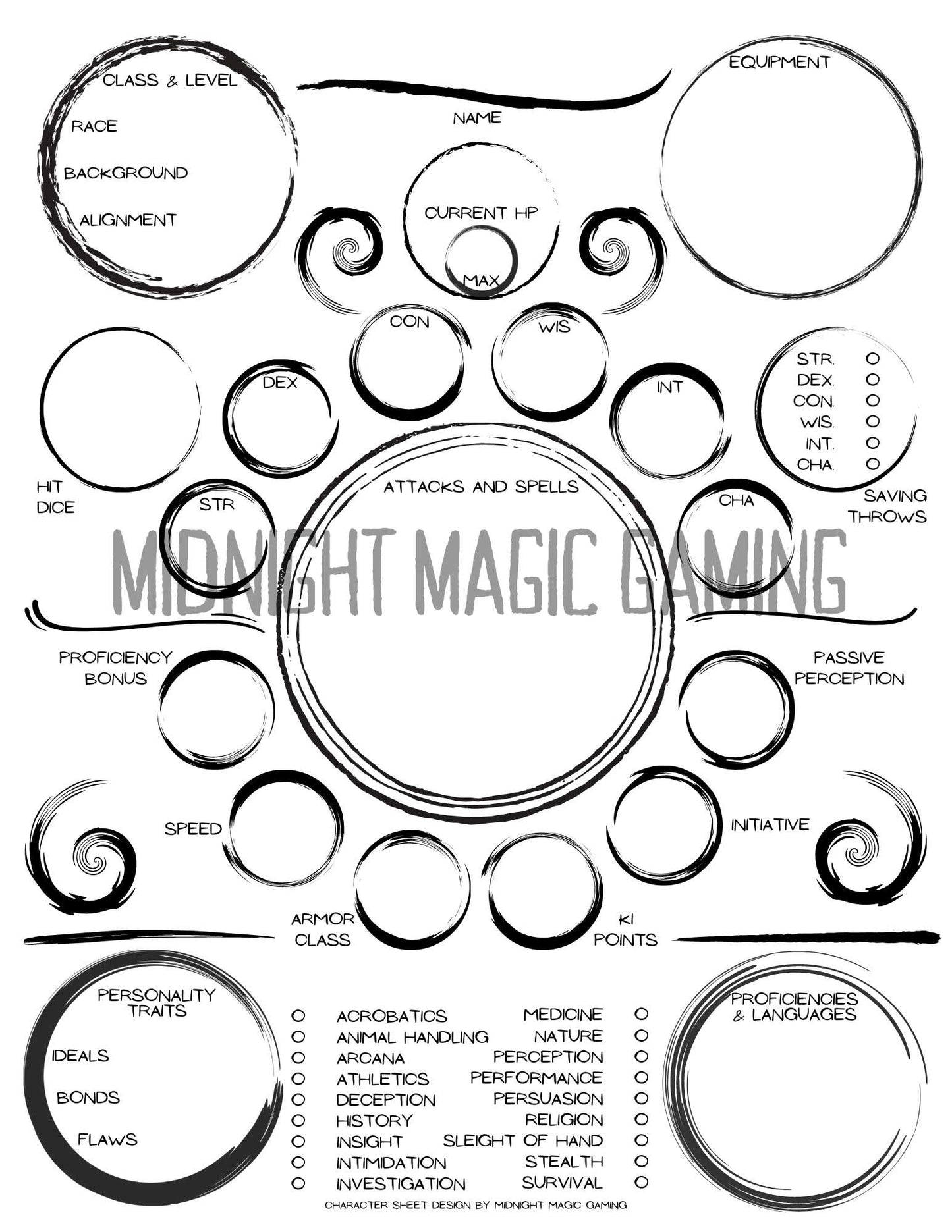Monk Character Sheet - D&D 5th Edition